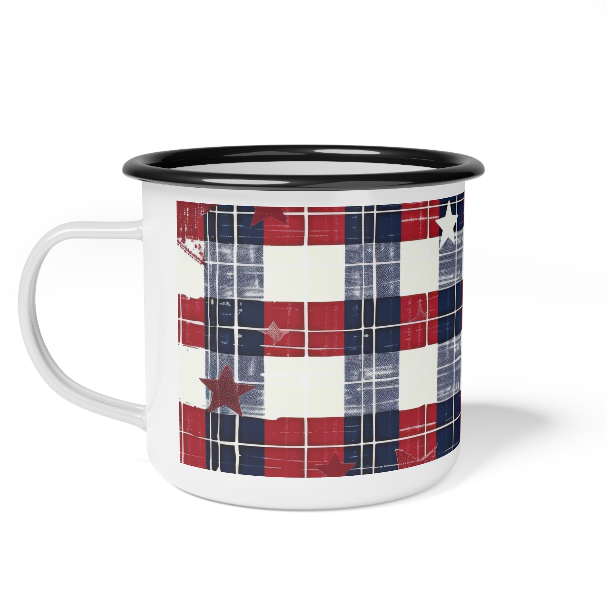 Patriotic Plaid Enamel Camping Mug 12oz