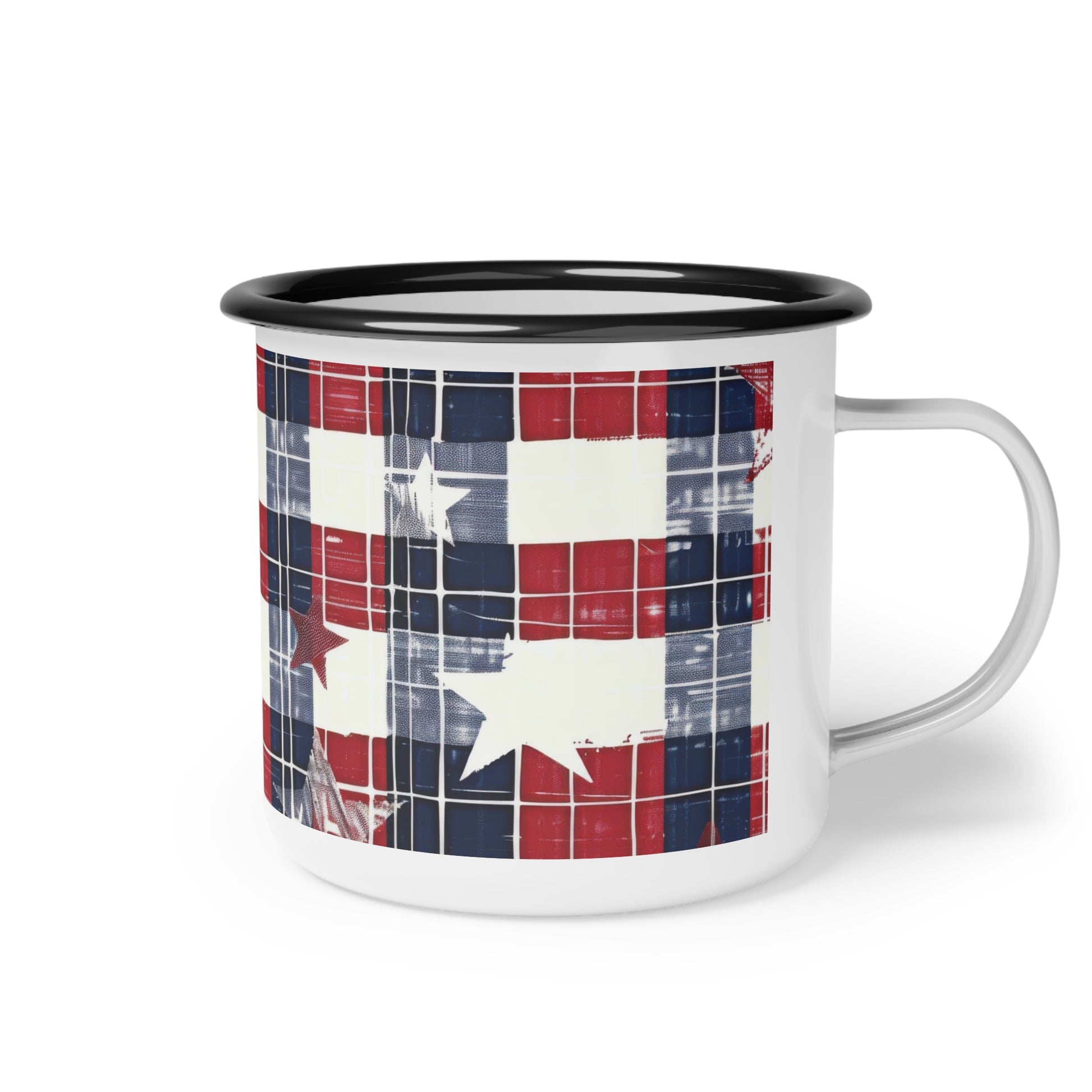 Patriotic Plaid Enamel Camping Mug  12oz
