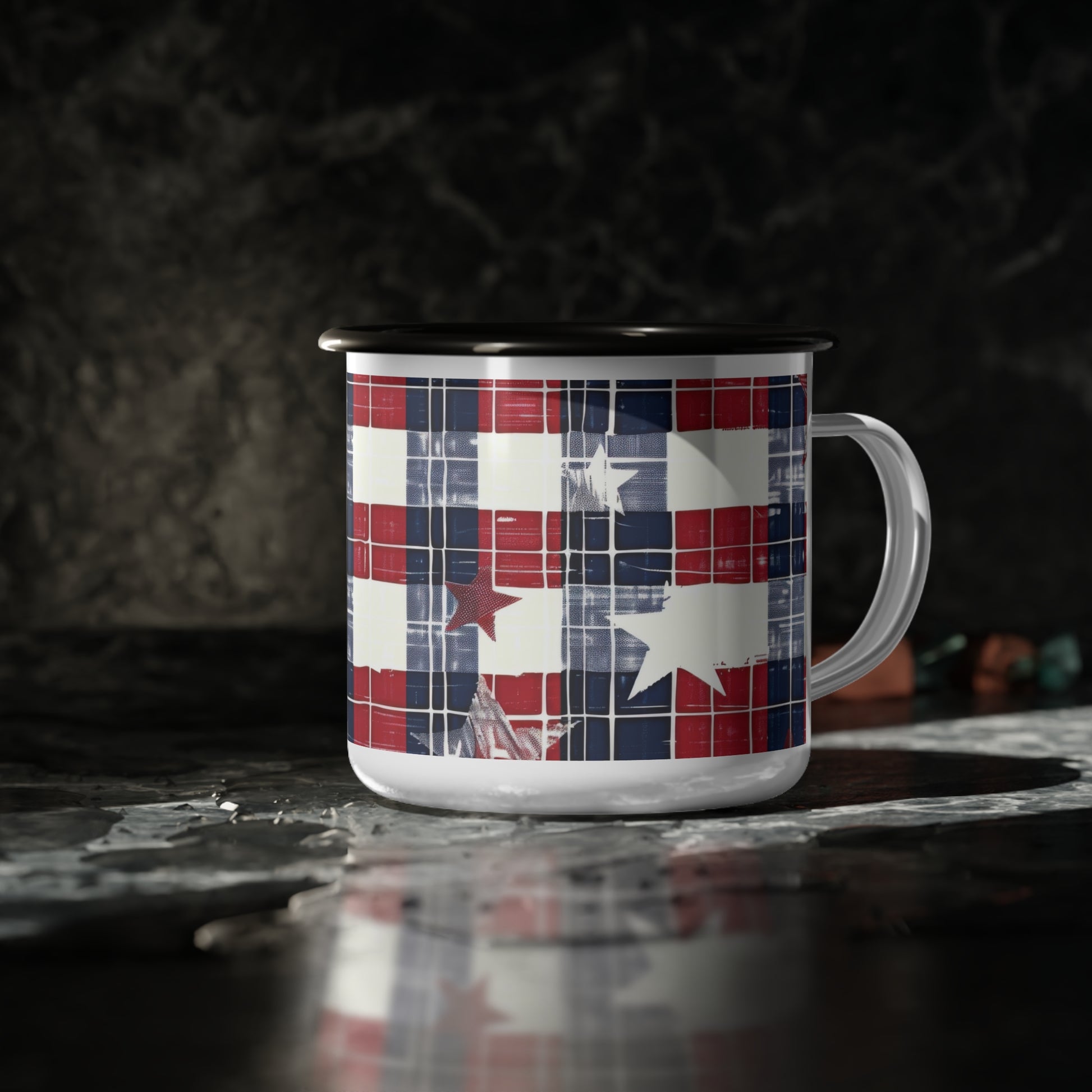 Patriotic Plaid Enamel Camping Mug  12oz