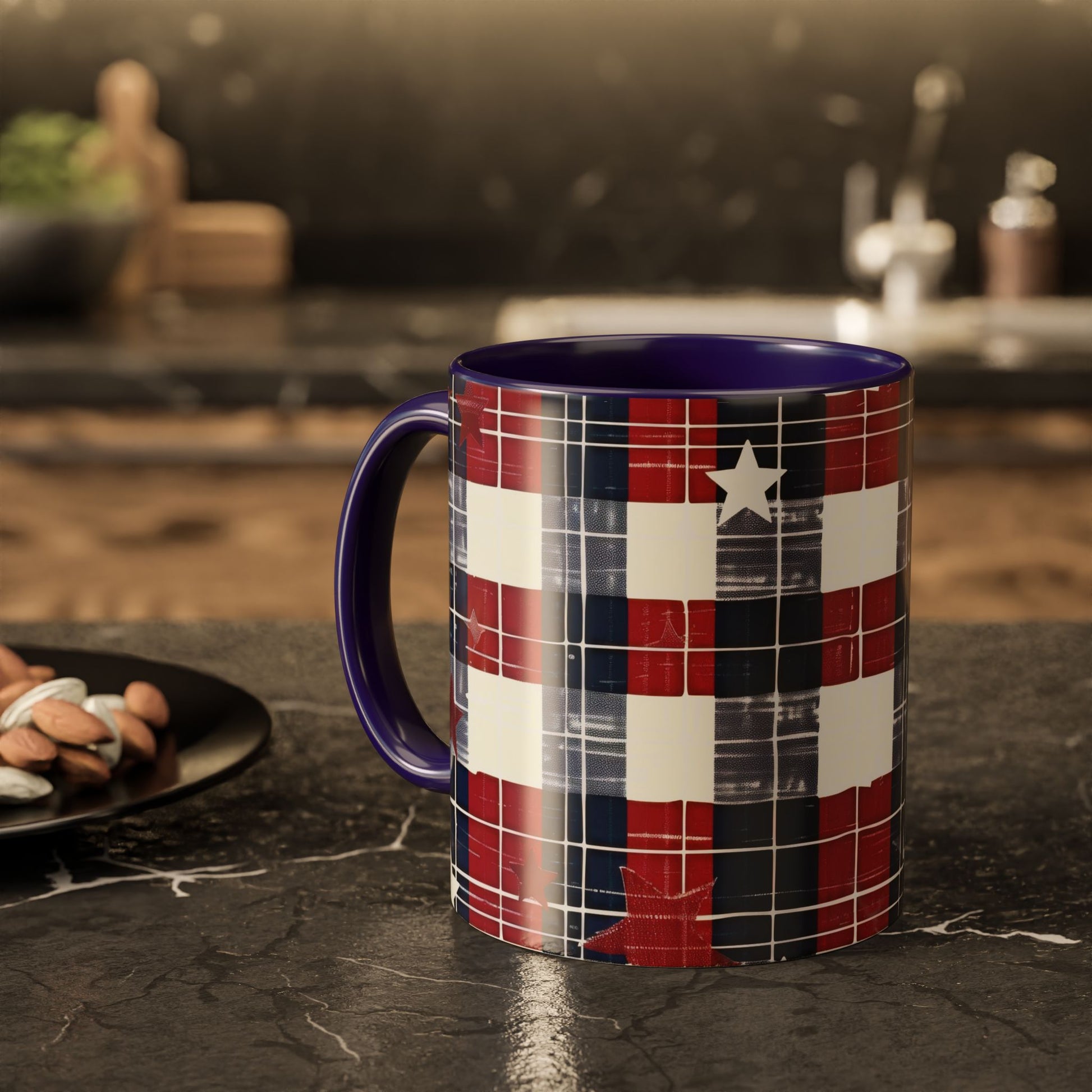 Red, White & Blue Plaid Coffee Mug  2 sizes, 2 colors