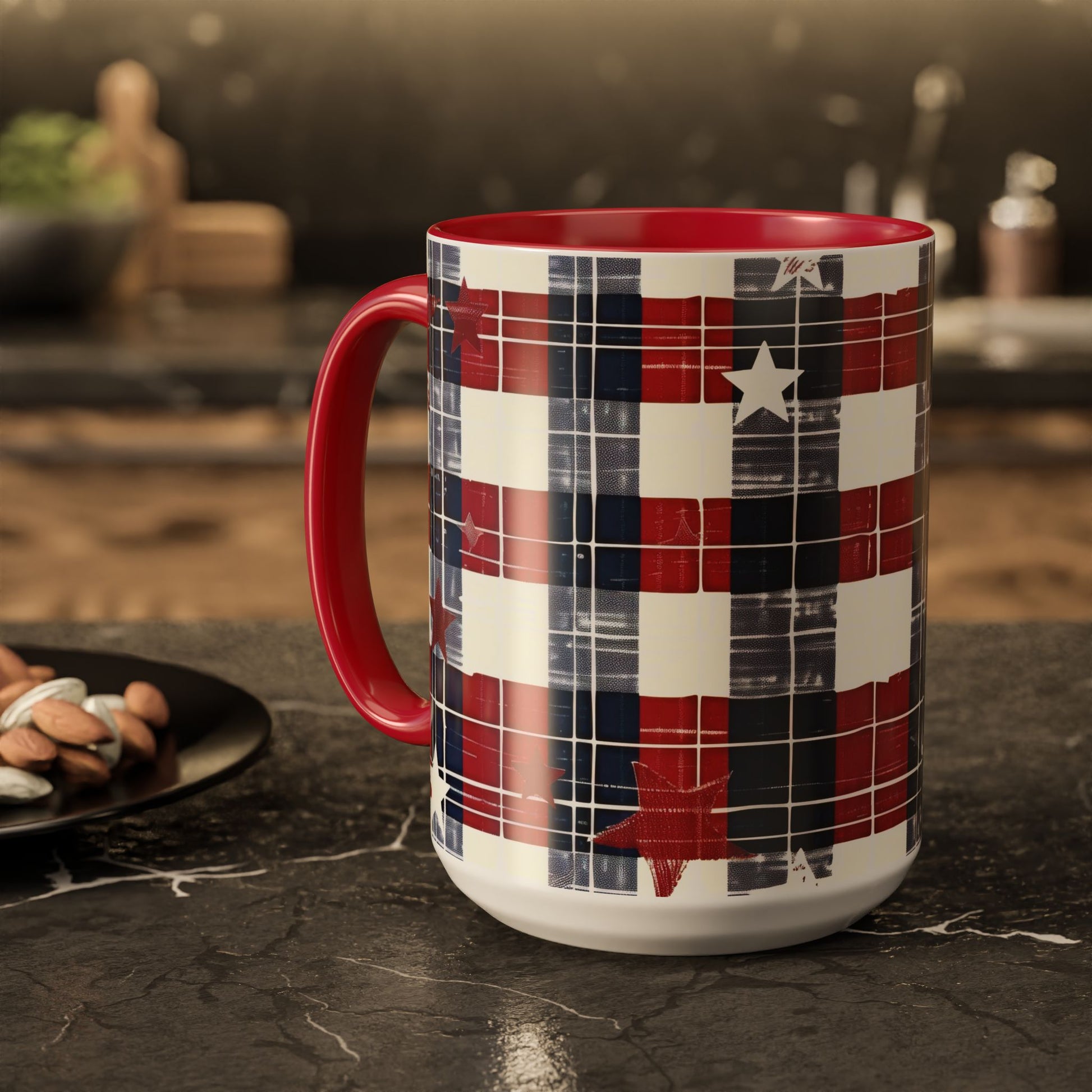 Red, White & Blue Plaid Coffee Mug  2 sizes, 2 colors