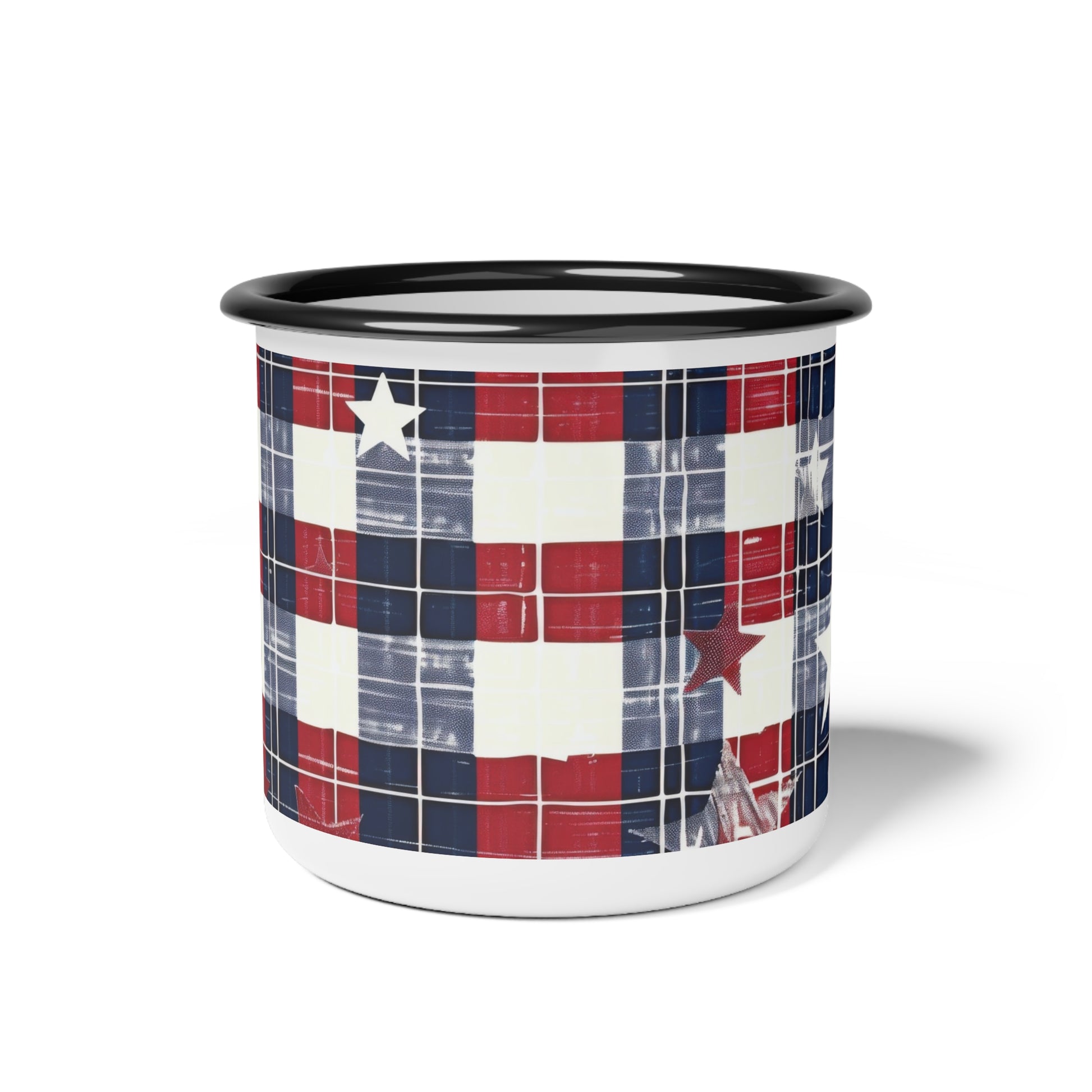 Patriotic Plaid Enamel Camping Mug  12oz