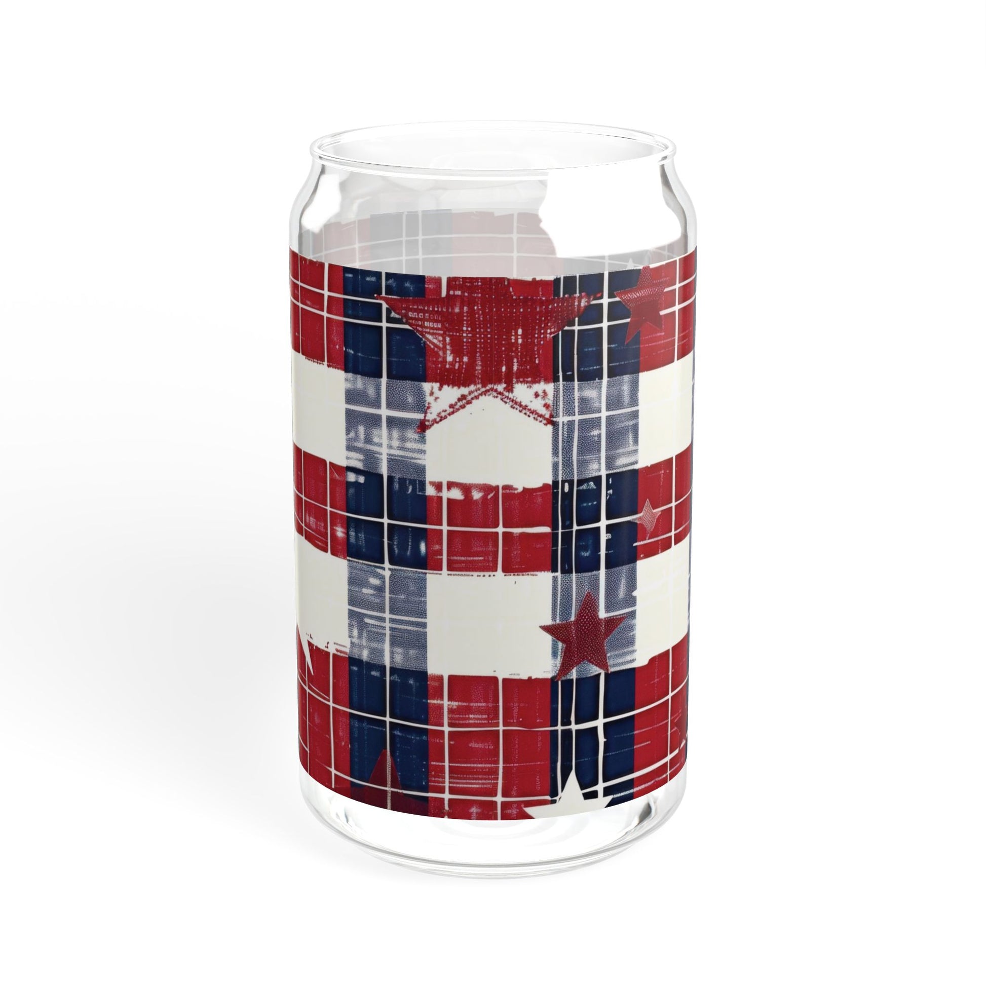 Patriotic Flag Glass Sipper Cup 16oz with Optional Bamboo Lid & Tritan Straw