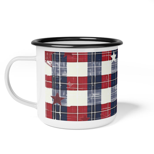 Patriotic Plaid Enamel Camping Mug  12oz
